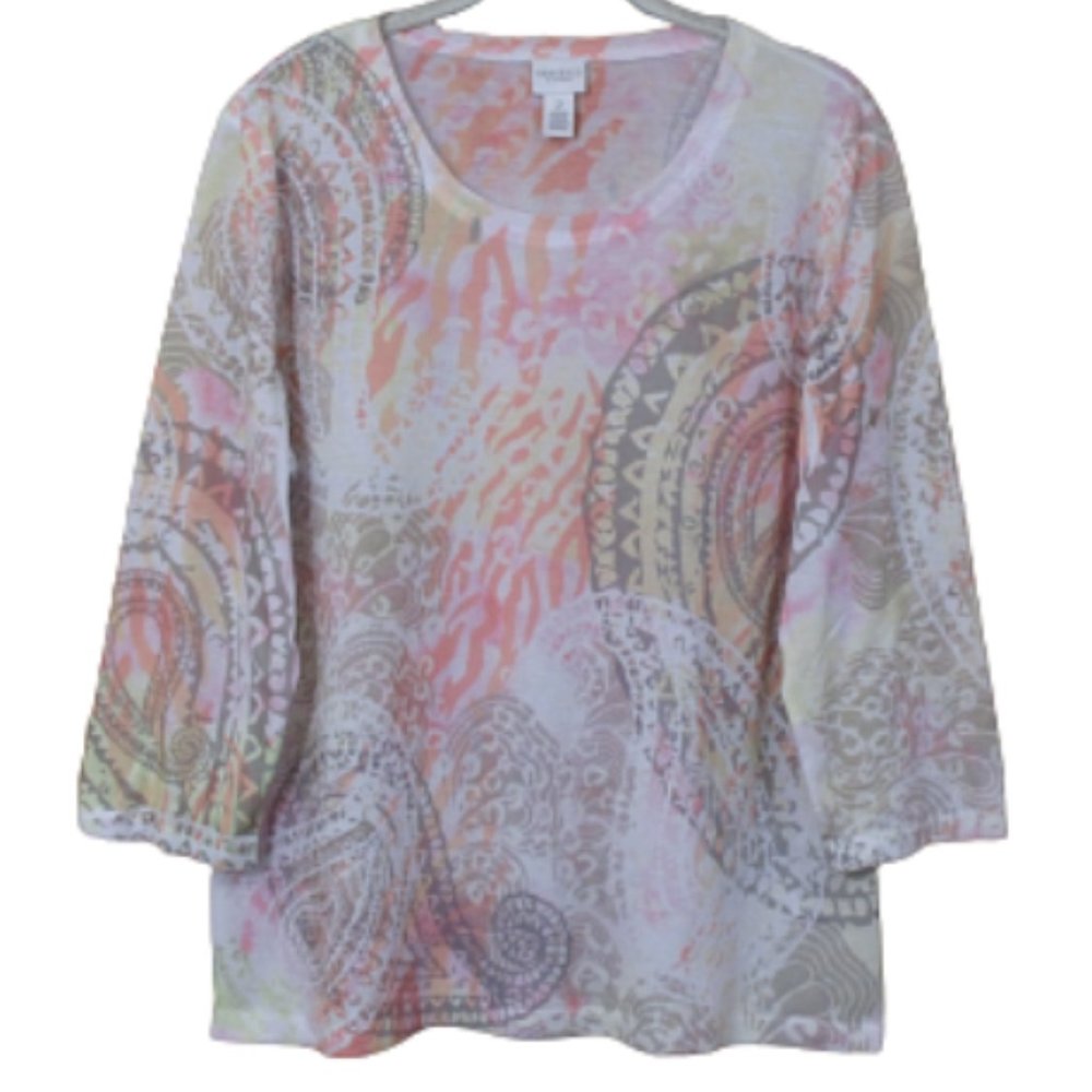 Weekends By Chico's 3/4 Sleeve Paisley Print Knit Top